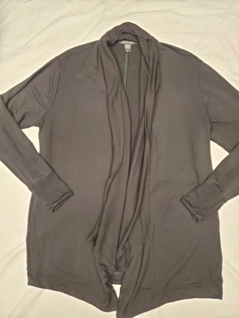 Athleta Black Drape Front Open Cardigan Wrap Long Sleeve Soft Knit Women's M